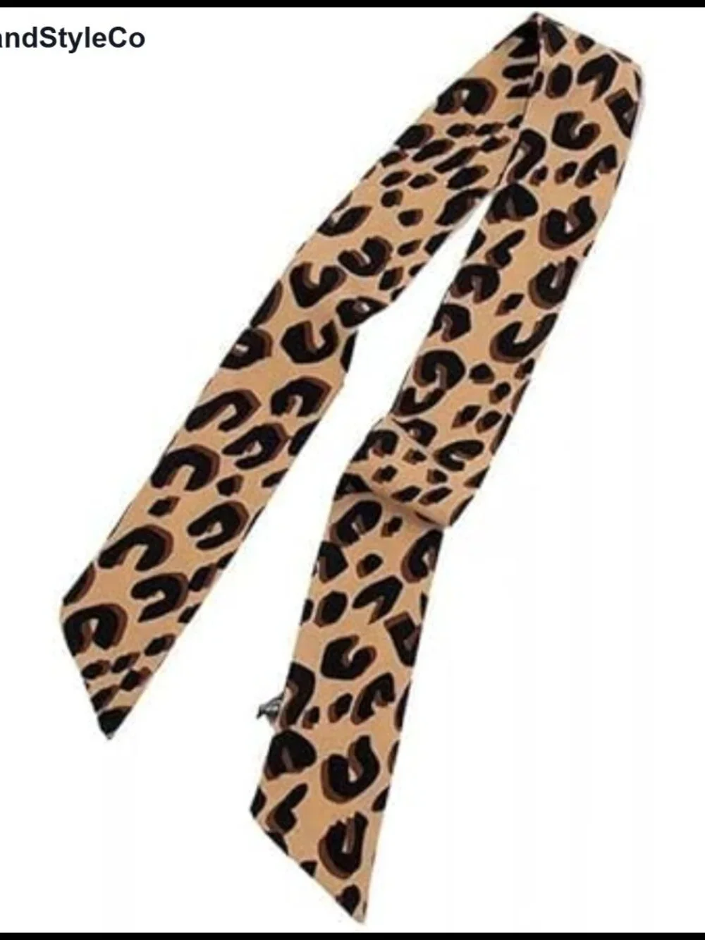 2Pcs Leopard Skinny Scarf Neck Tie Hairband Purse Decor Silk Feeling